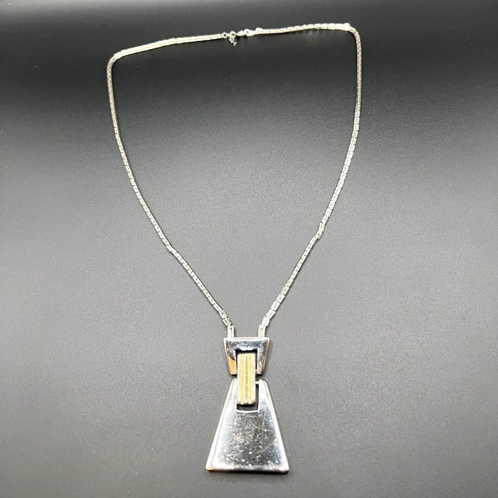 Vintage Trifari Silver Color Necklace with Geometric Pendant